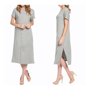 Azules Grey Midi Short Sleeve Tee Shirt Dress